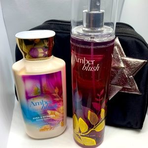 Bath and Body works amber blush spray, lotion, bag
